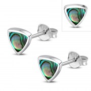 Abalone Shell Triangle Stud Silver Earrings, e326